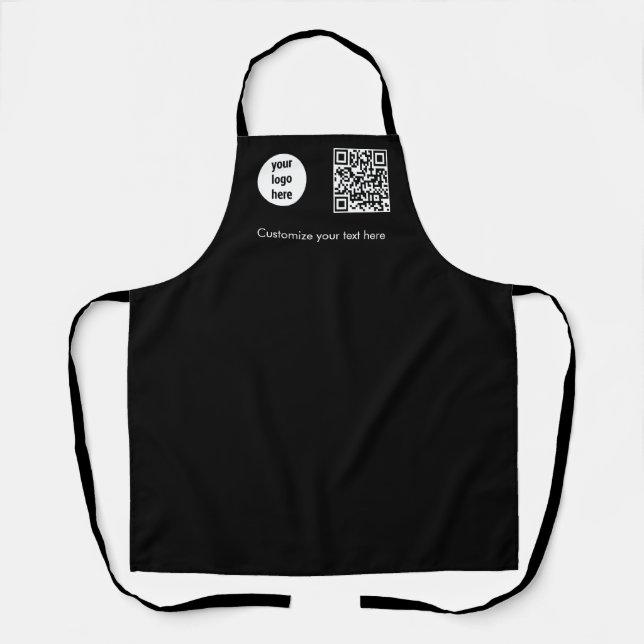 Black Business Logo Promotional QR Code Text  Apron (Front)
