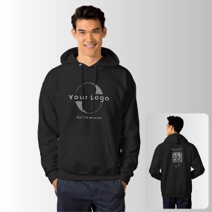 Black Business logo QR code Company brand swag Men Hoodie