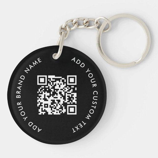 Black Business Logo QR Code Employee Keychain (Back)