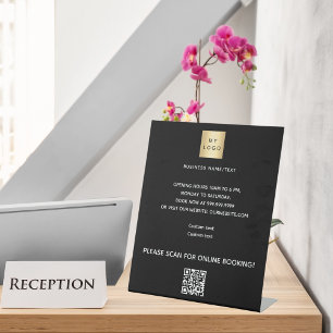 Black business logo qr code online booking pedestal sign