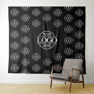 Black Business Logo Step & Repeat Backdrop Banner Tapestry