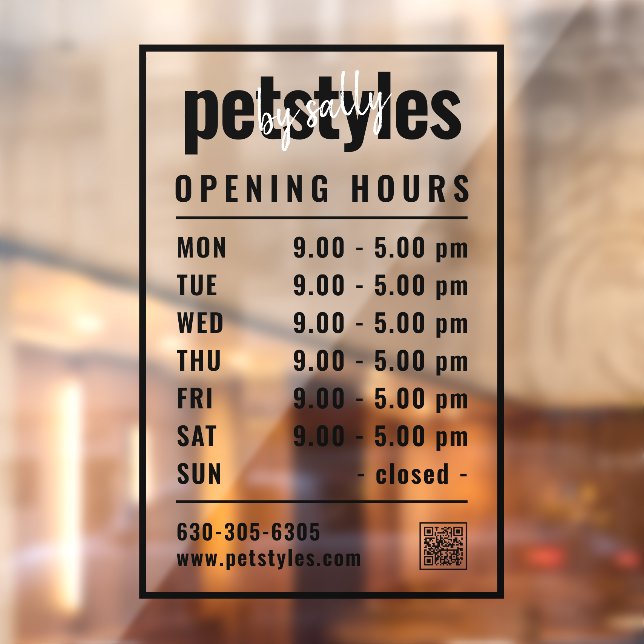 Black Business Opening Hours Logo and QR Code (Sheet 2)
