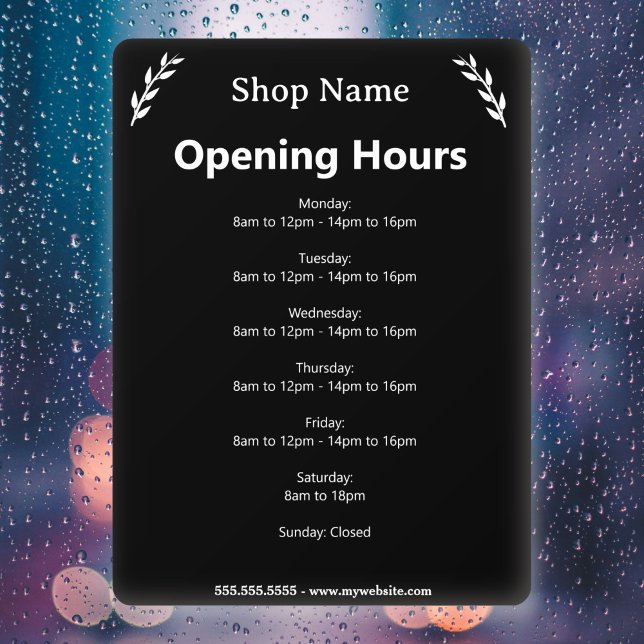 Black Business Opening Hours Window Cling (Black Business Opening Hours Window Cling)