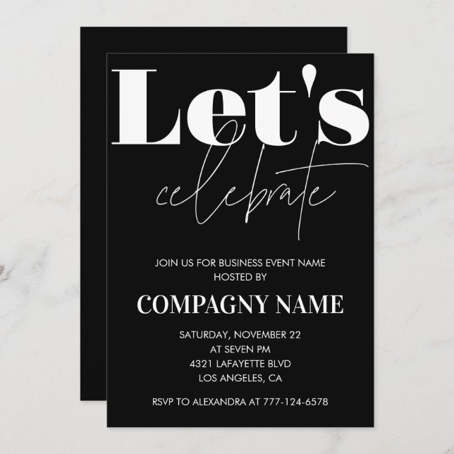 Black Business party invite Let's celebrate (Front/Back)