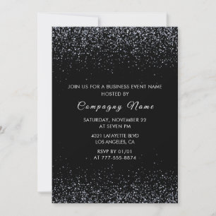 Black Business party invite Silver Glitter