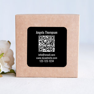 Black Business QR Code Custom Square Sticker