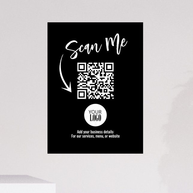 Black Business Scan Me QR Code Custom (Scan Me Business Sign with your logo and a scannable QR Code. )
