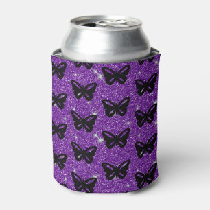Black Butterflies Purple Glitter Fly Insect Animal Can Cooler
