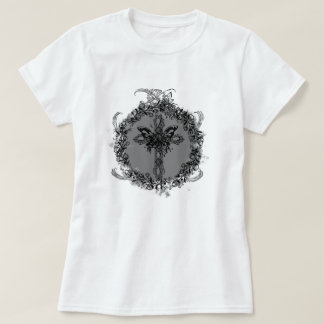 Black Butterfly Cross Dark Flower Frame Floral T-Shirt