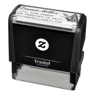 Black Butterfly Custom Name Return Address Self-inking Stamp