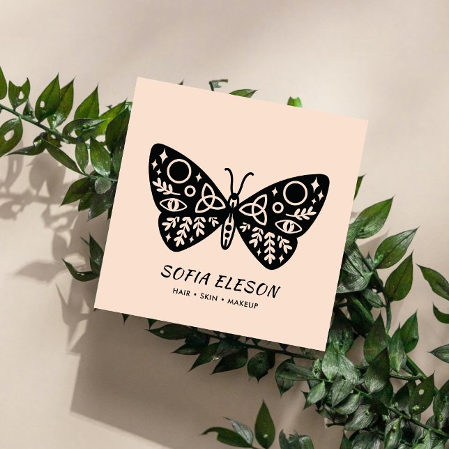 Black Butterfly Feminine Blush Pink Typography Square Business Card (Creator Uploaded)