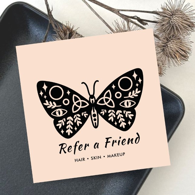 Black Butterfly Logo & Blush Pink Beauty Salon Referral Card (Creator Uploaded)