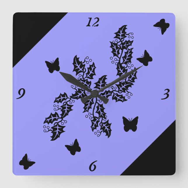 black Butterfly on lilac Square Wall Clock (Front)