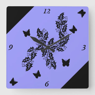 black Butterfly on lilac Square Wall Clock