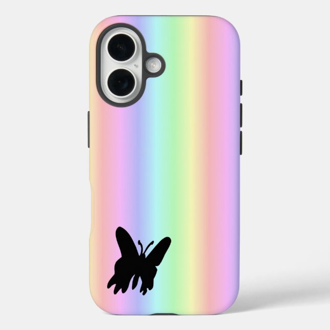 Black Butterfly on Pastell Rainbow Case-Mate iPhone Case (Back)