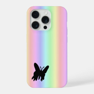 Black Butterfly on Pastell Rainbow iPhone 15 Pro Case