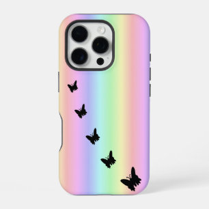Black Butterfly on Pastell Rainbow iPhone 16 Pro Case