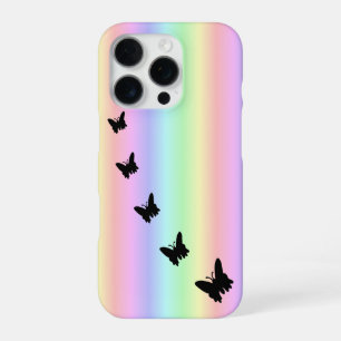 Black Butterfly on Pastell Rainbow iPhone 16 Pro Case