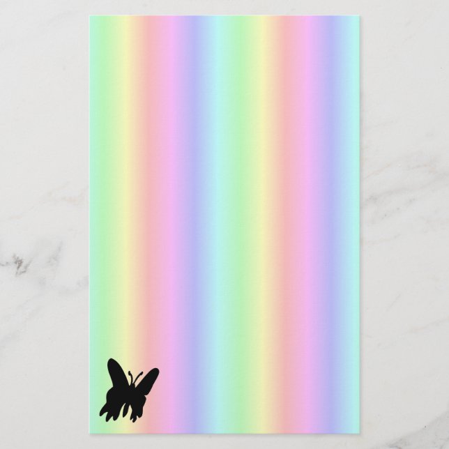 Black Butterfly on Pastell Rainbow Stationery (Front)