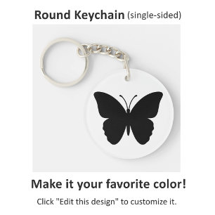 Black Butterfly on White Background Round Key Ring