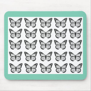 Black Butterfly outlines on White Mouse Pad
