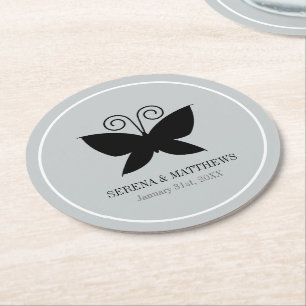 Black Butterfly Round Paper Coaster