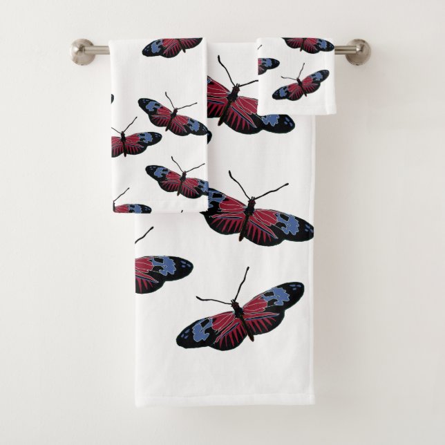 Black Butterfly Spring Art Bath Towel Set (Insitu)