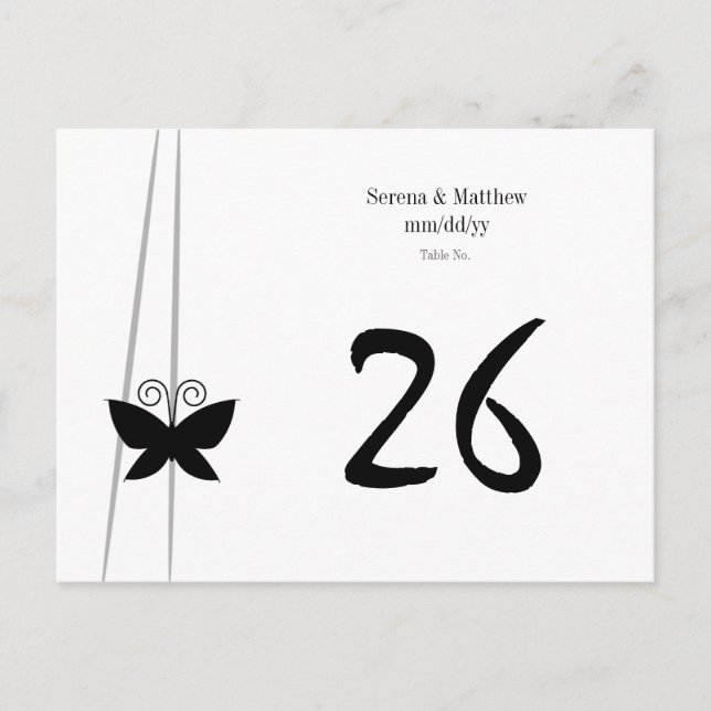 Black Butterfly Table Number Postcard (Front)