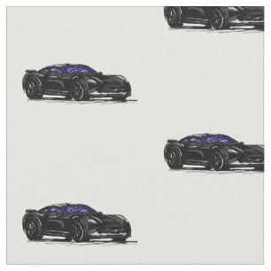 Black C7 Corvette Hand Drawn Sketch Fabric