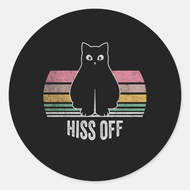 Black Ca Hiss Off Meow Cat Classic Round Sticker (Front)