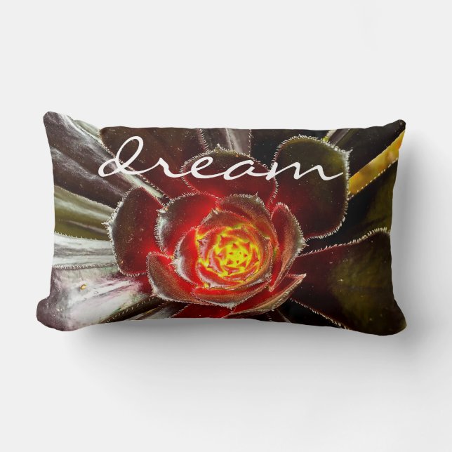Black Cactus Photo Dream Quote Script Bold Modern Lumbar Cushion (Front)