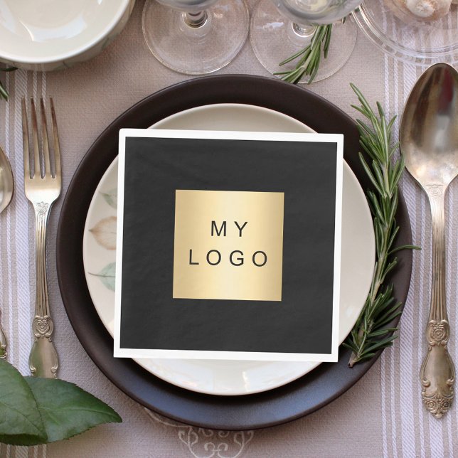 Black cafe bar business logo luncheon napkin (Creator Uploaded)