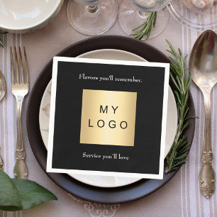 Black cafe bar business logo slogan quote napkin