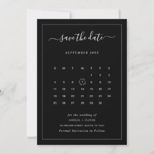 Black Calendar Modern Minimalist Wedding Elegant Save The Date