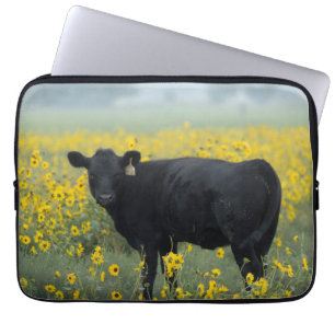 Black Calf in a Field of Sunflowers Laptop Sleeve