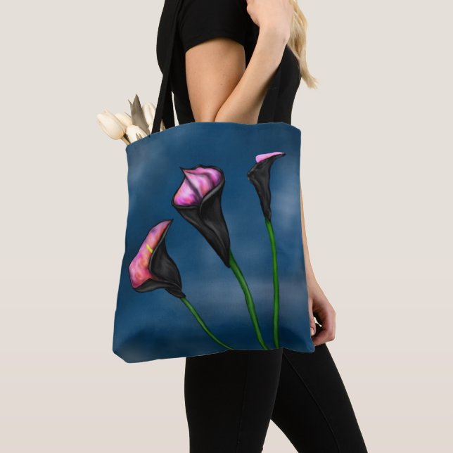 Black Calla Lilies Pink Centre Tote Bag (Close Up)
