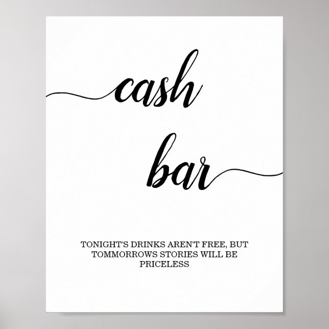 Black Calligraphy Cash Bar Sign (Front)