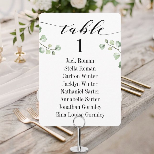 Black Calligraphy Greenery Seating Chart Cards 8 (Creator Uploaded)