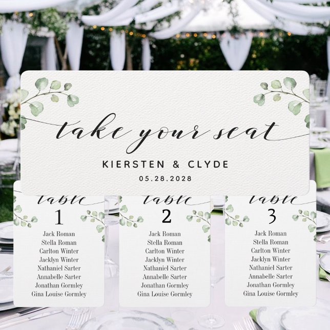 Black Calligraphy Greenery Take Your Seat Top Card (Creator Uploaded)