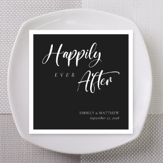 Black Calligraphy Happily Ever After Wedding Napkin
