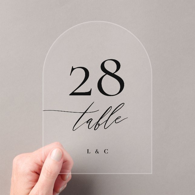 Black Calligraphy Modern Acrylic Arch Table Number (Insitu (Handheld))