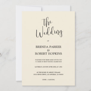 Black Calligraphy On Beige Wedding Invitation