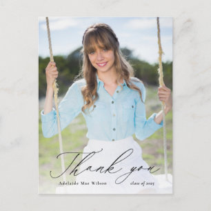Black Calligraphy Photo Graduation Thank You Postcard