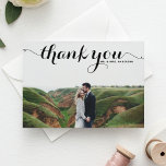 Black Calligraphy Script Wedding Photo Thank You Postcard<br><div class="desc">Whimsical and modern thank you postcard featuring black calligraphy script. This photo thank you postcard will be perfect for wedding and graduations.</div>