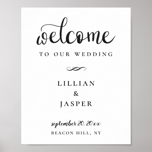 Black Calligraphy Script Wedding Welcome Sign (Front)