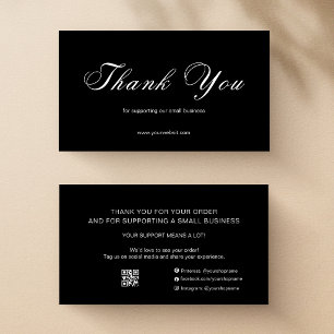 Black Calligraphy Thank You Card QR Small Business