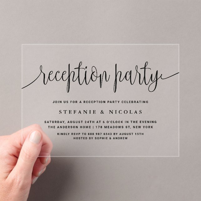 Black Calligraphy Wedding Reception Party Acrylic Invitations (Insitu (Handheld))