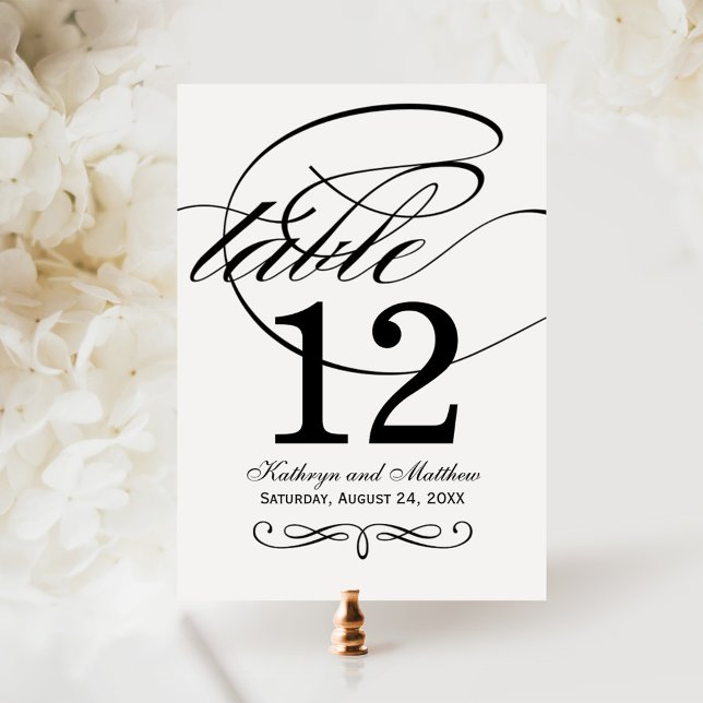 Black Calligraphy Wedding Table Number Card (Creator Uploaded)