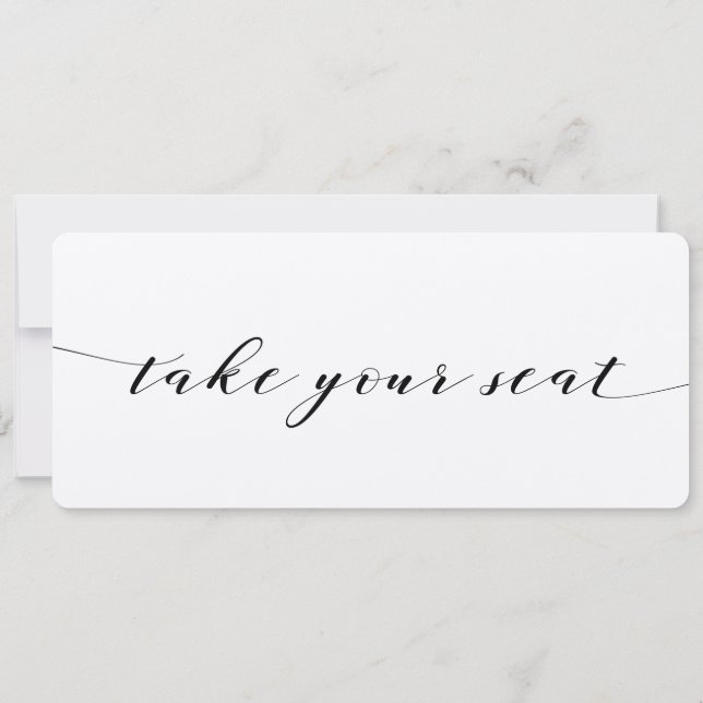 Black Calligraphy Wedding Take Your Seat Top Card (Back)