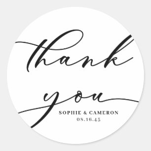 Black Calligraphy Wedding Thank You Classic Round Sticker
